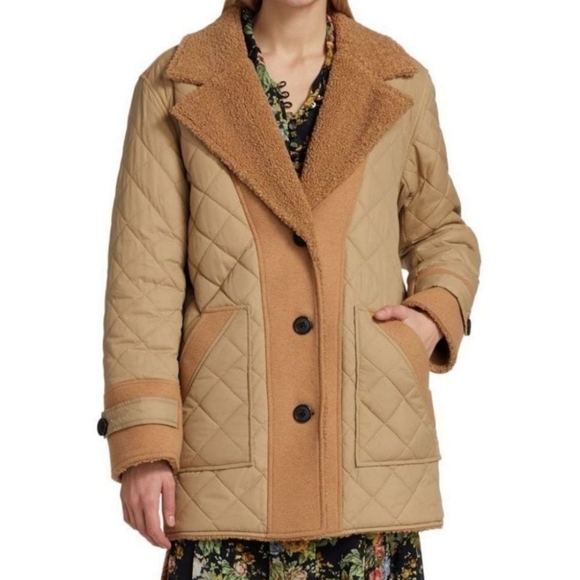 Derek Lam Women Amelie Faux Shearling Reversible Coat Jacket Camel Size 16 - Picture 2 of 14